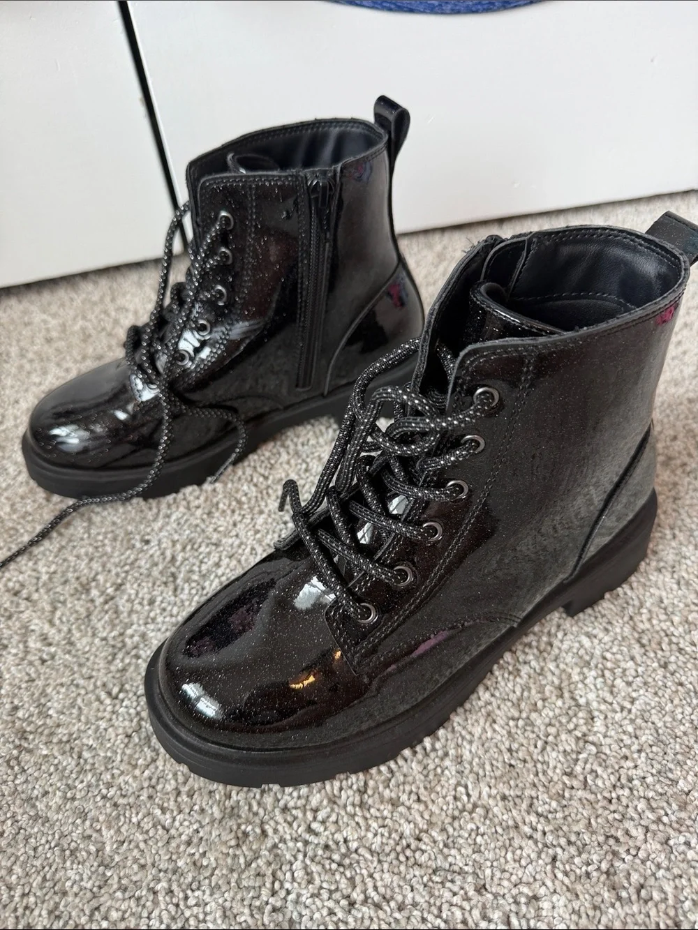 Black Glitter Lace-Up Boots size 3